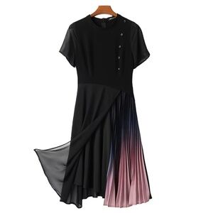 Gyalwana Dress Size XL Black and Pink Chiffon Midi Short Sleeve